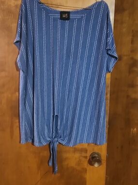 W5 Blue Striped Tie-Hem Tunic Top